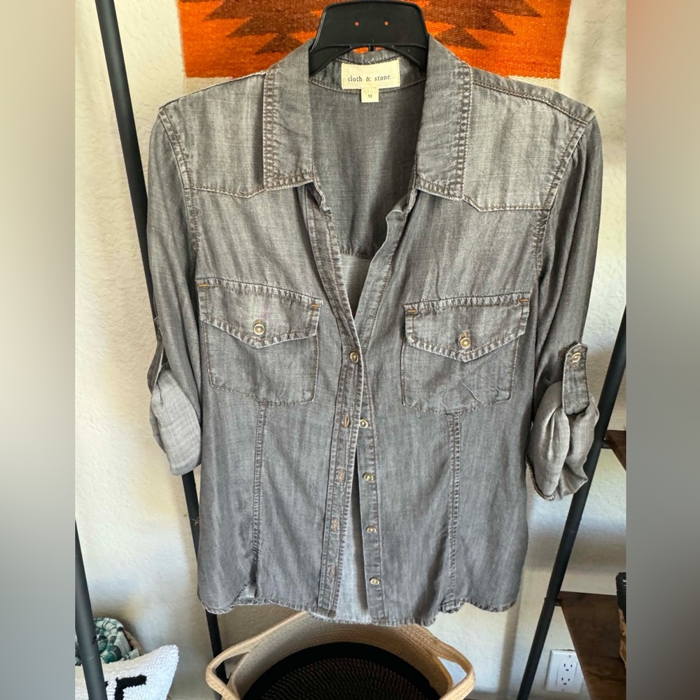 Cloth & Stone Buttondown Western Grey Denim Shirt Sz M